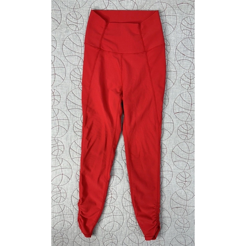 WILO Leggings Fire Red Ribbed Ruched 7/8 /‎ Women's XS